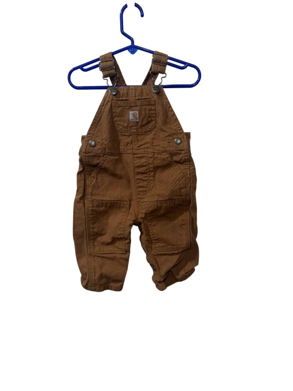 Carhartt Baby Brown Canvas Overalls Adjustable Straps Snap Bottom Size 9 Months